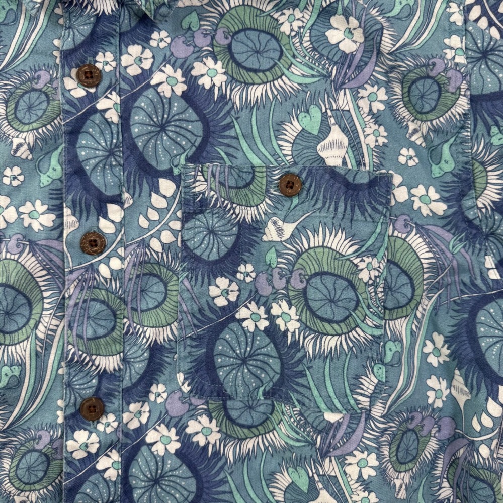 Patagonia Back Step Shirt Hawaiian Short Sleeve Button Up Blue Floral AOP Mens M - Picture 6 of 15